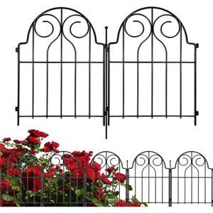 Decorative Garden Fence, 10 Panels No Dig Metal Fencing 10.83ft(L) × 22in(H)